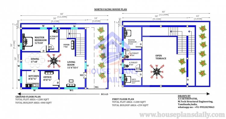 30x40 House Plan and Elevation | North Facing House Plan Vastu