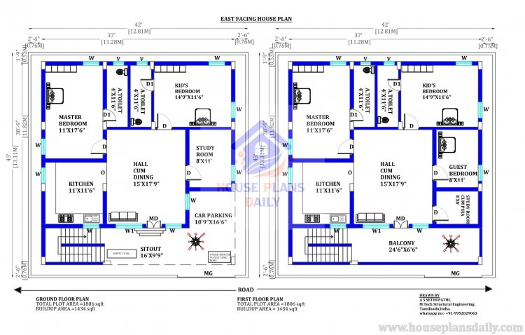 House Plan with Structural Drawing | 1800 Sqft House Plan | 1800 sqft House Design