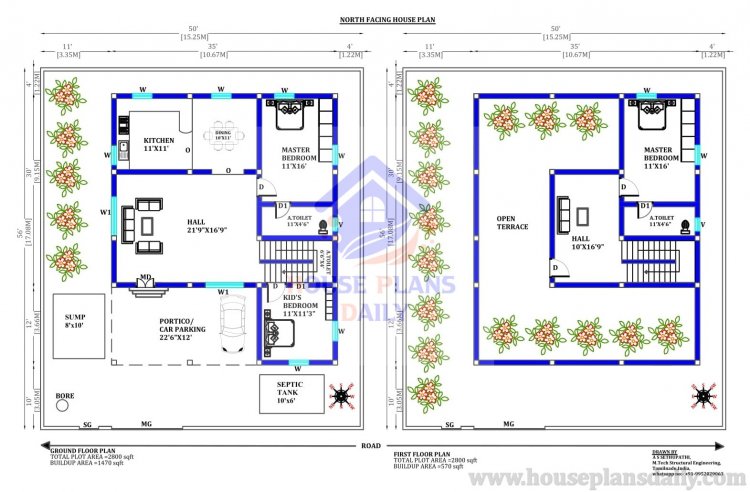 2800 Sqft House Plans | Two Story House | Structural Drawing Plan