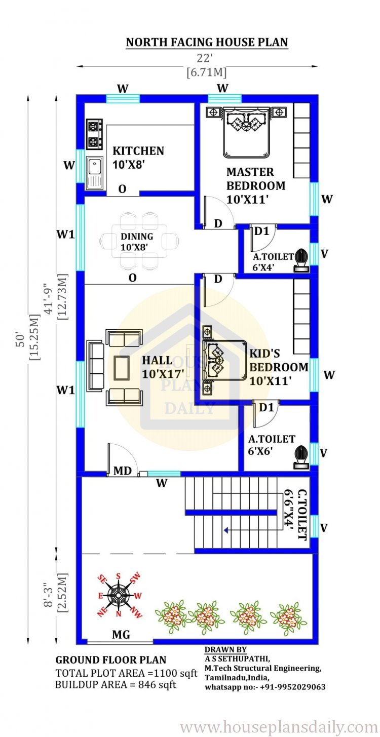 1100 sqft north facing house