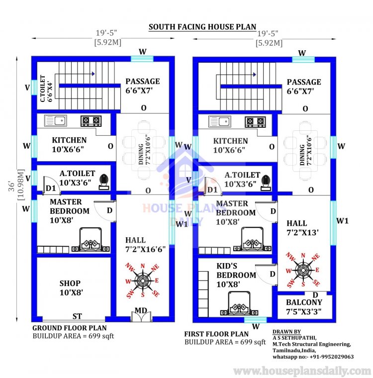 Home Plan with Shop on Ground Floor | South Facing Home Design