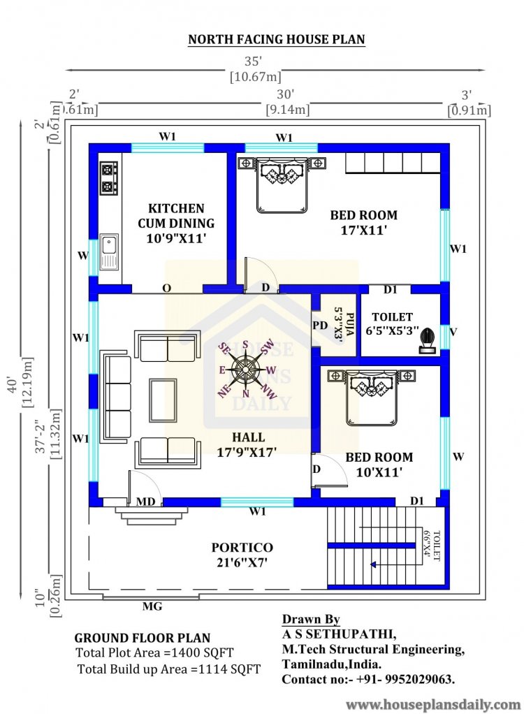 North facing house | 5BHK House Plan | Two Story Building