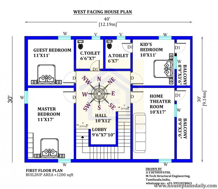 40x30 House Plan | 1200 sqft House Plan | Modern Home