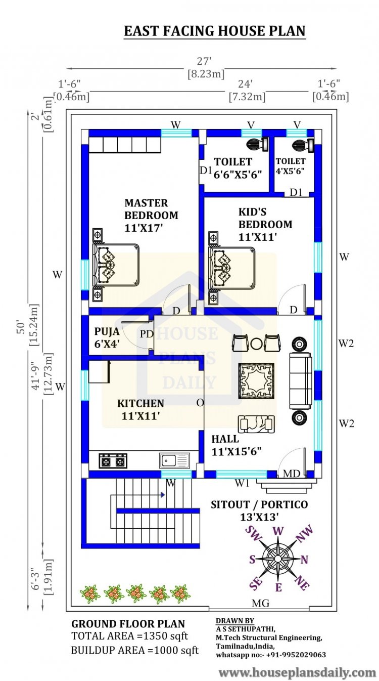 East Face Home | Simple Floor Plan | 4bhk House