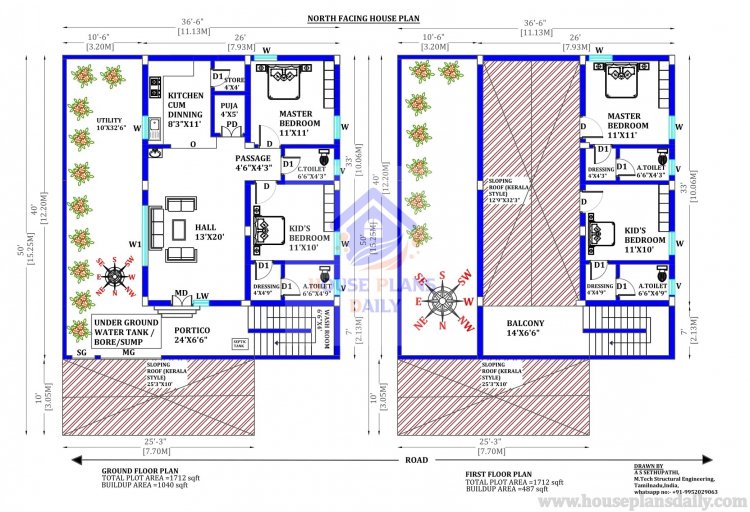 North Facing House Plan | Vastu Home Design with Elevation