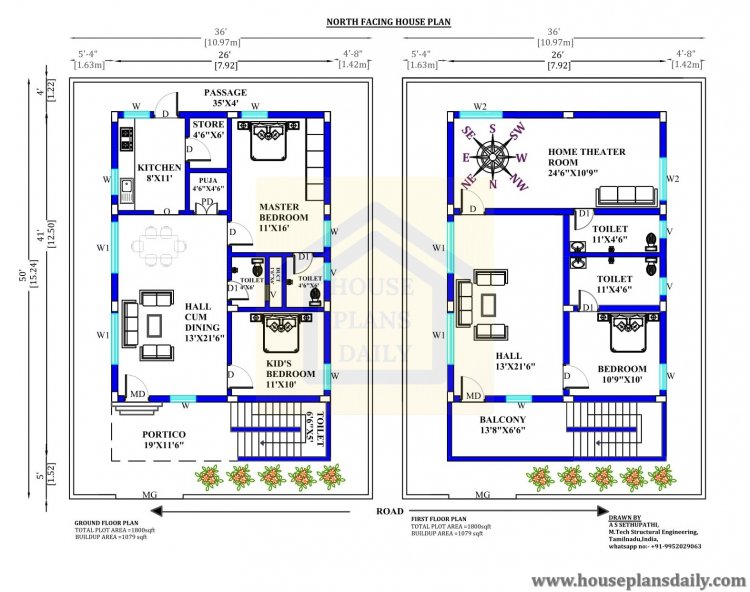 3BHK House Plan | North Facing Home | Two Story Building
