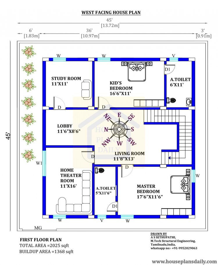 West Facing Home | 3BHK Duplex House | Duplex Floor Plan