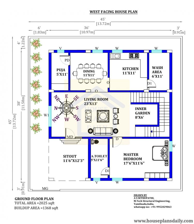 West Facing Home 3BHK Duplex House Duplex Floor Plan House 