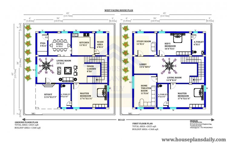 West Facing Home | 3BHK Duplex House | Duplex Floor Plan