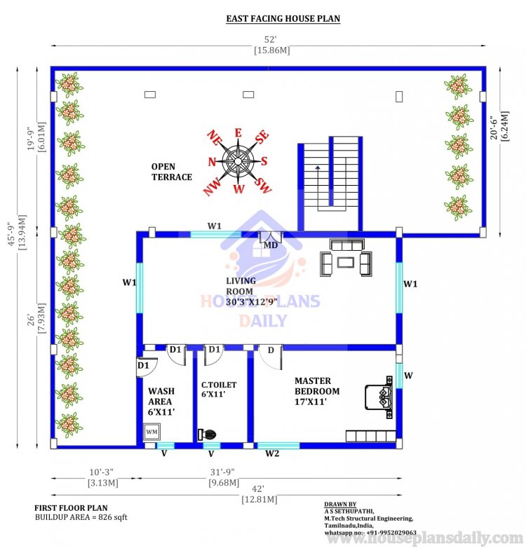 East Facing House Plan As Per Vastu | Modern Elevation Design