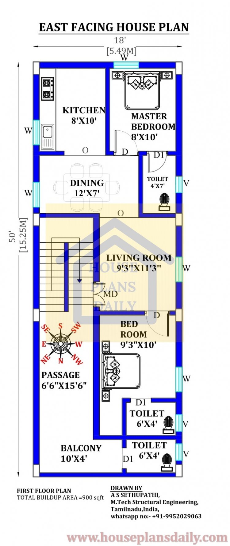 North and East Facing House Plan | 900 Sqft Floor  Plan