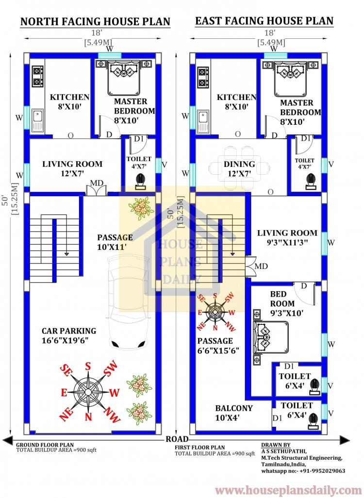 North and East Facing House Plan | 900 Sqft Floor  Plan