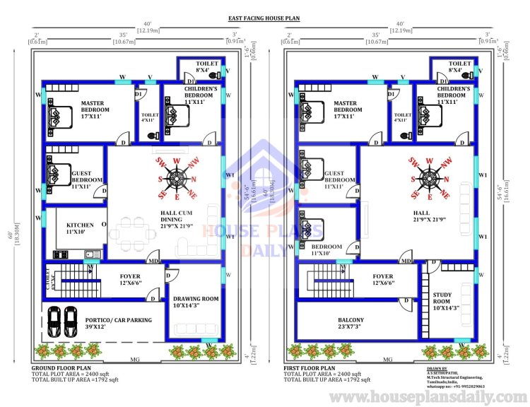 40x60 House Plan | Two Story Building | 2400 Sq Ft House