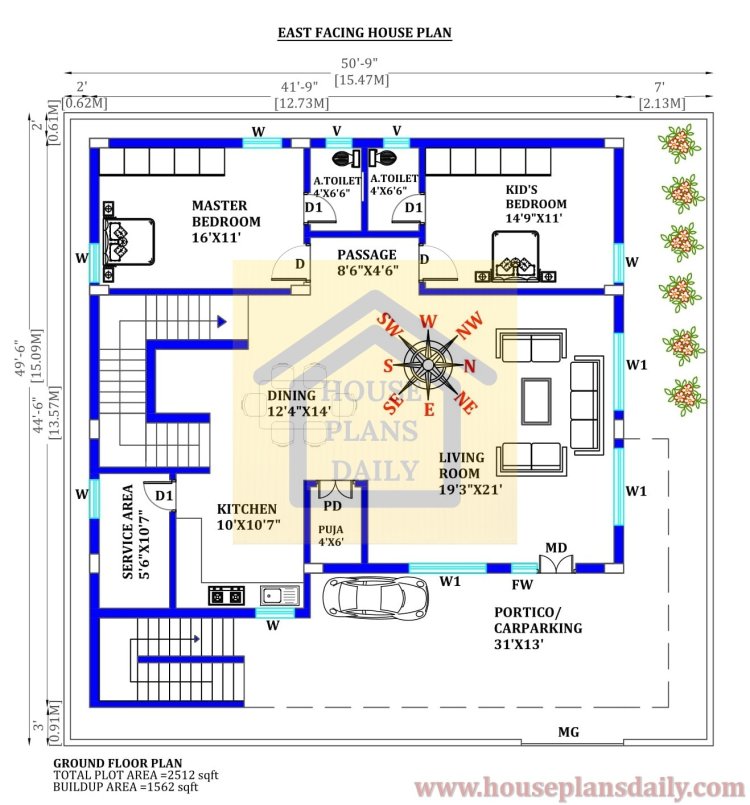 3BHK Home | Duplex Floor Plan | 2500 Sqft House