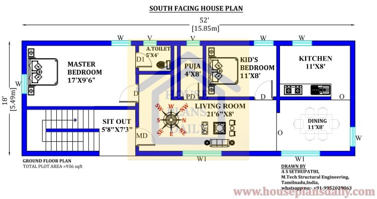 South Facing House Plan with Vastu | Small Home Designs