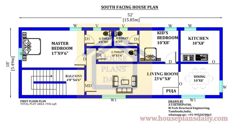 House Designs Modern | 52x18 South Facing House Design