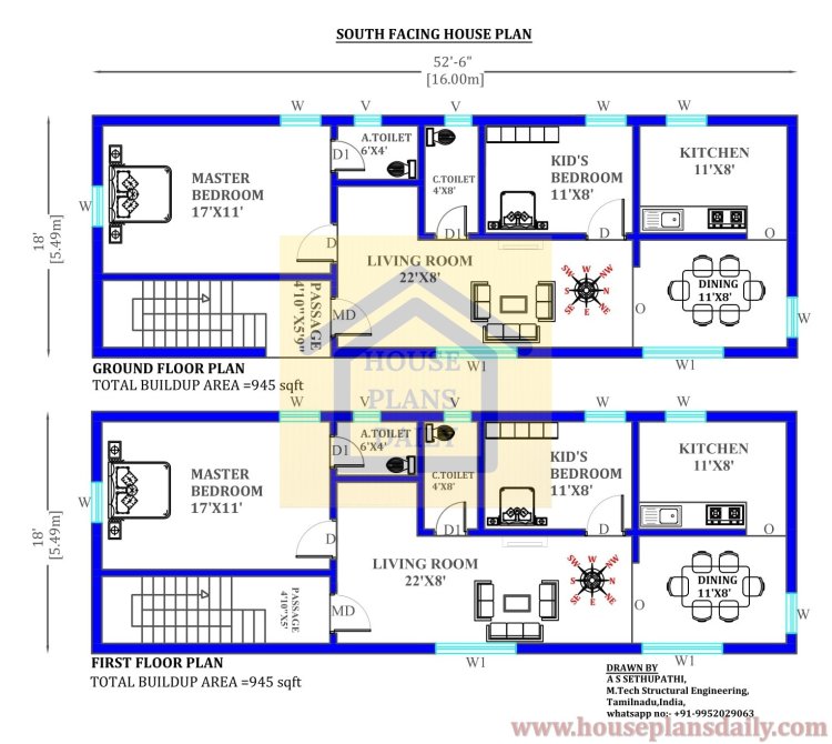 Small House Design | South Facing House Plan with Vastu