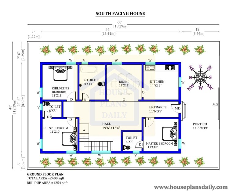 South Facing House Plan Per Vastu | Duplex House Design