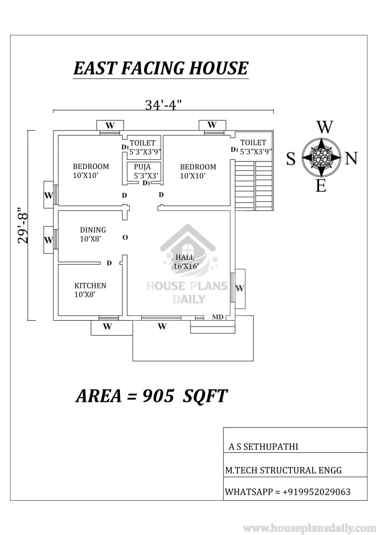 2BHK East Facing House Plans As Per Vastu Shastra Book