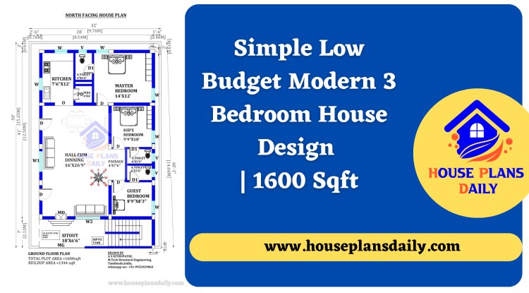 Simple Low Budget Modern 3 Bedroom House Design | 1600 Sqft