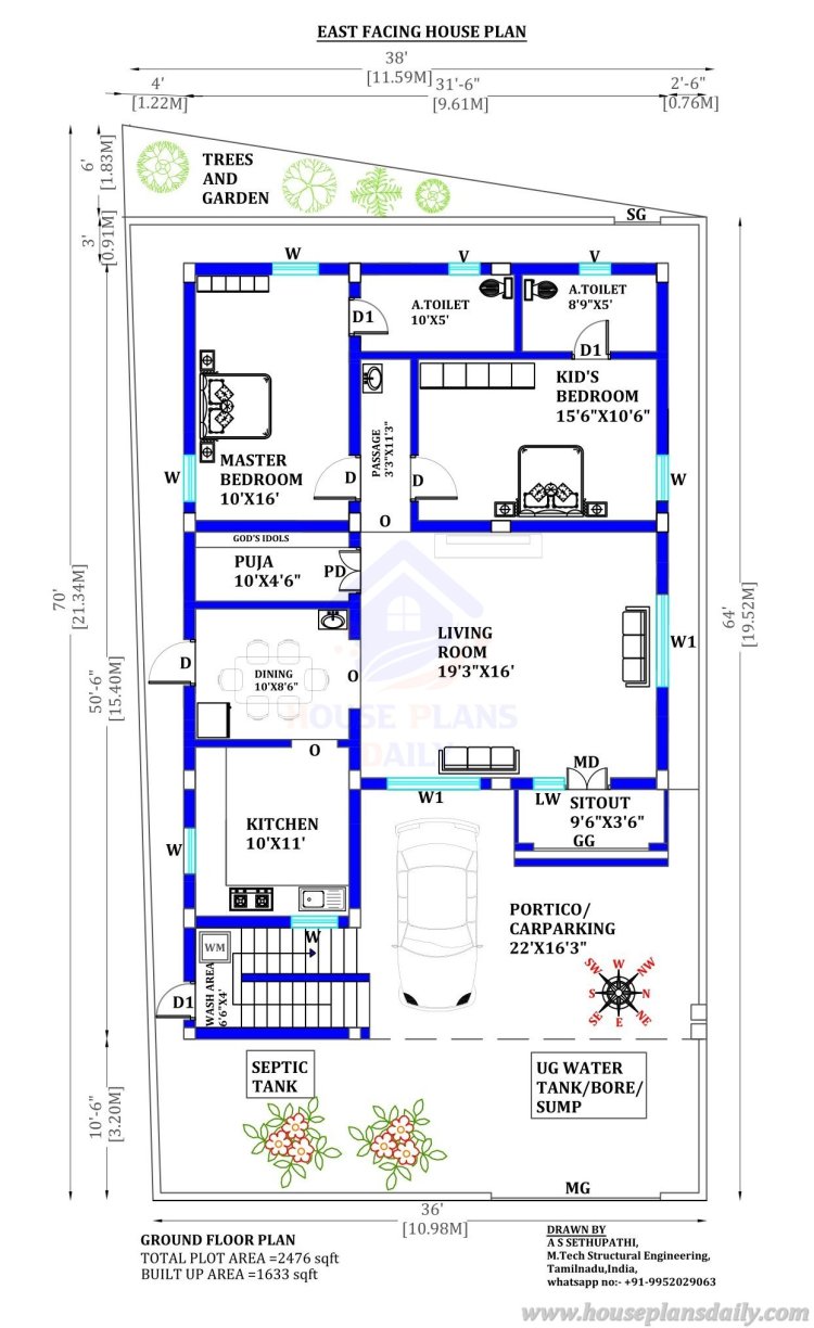 east facing vastu house plan