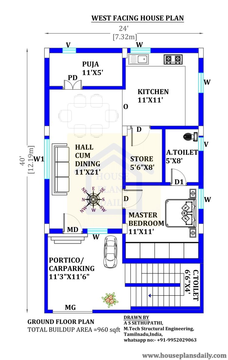 west facing house vastu plan with pooja room