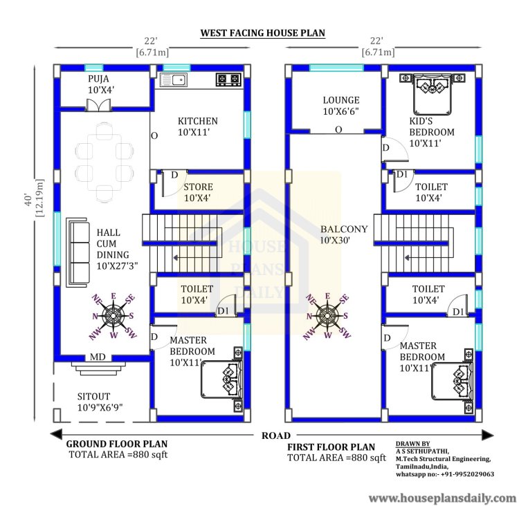 West face house plan with Vastu