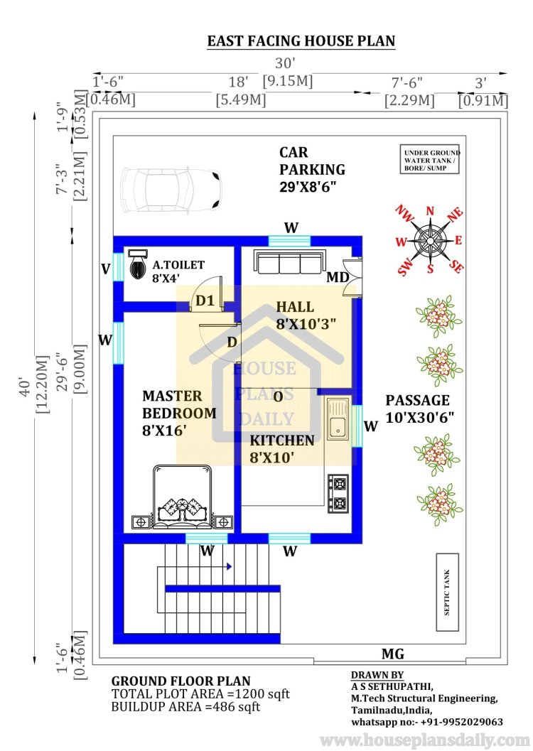 1200 square feet House Plan with Car Parking | 30x40 House