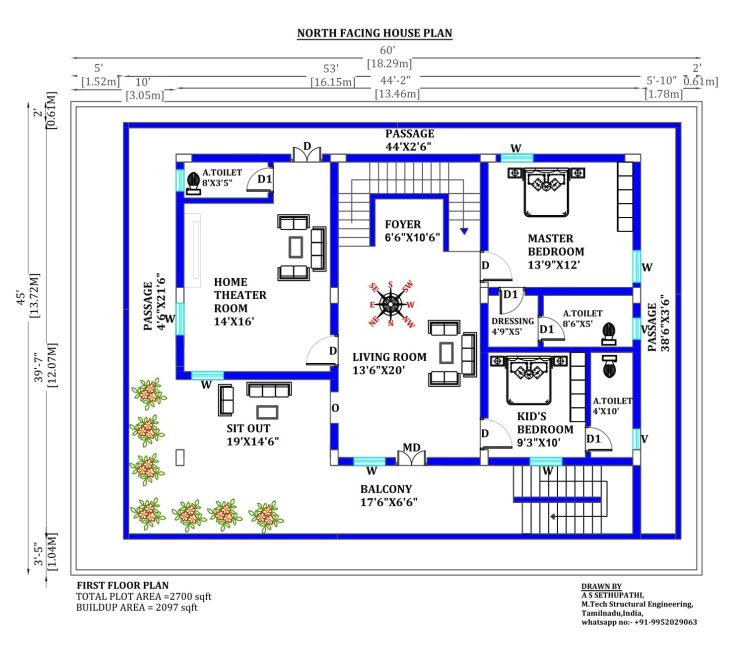 North Face House Vastu Plan | 2700 Sq Feet House Design