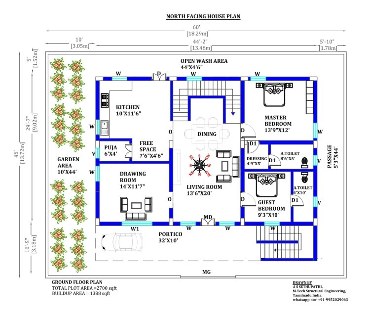 North Face House Vastu Plan | 2700 Sq Feet House Design