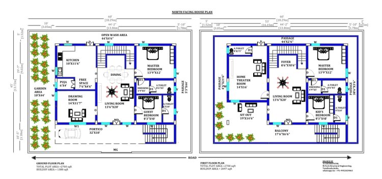 North Face House Vastu Plan | 2700 Sq Feet House Design