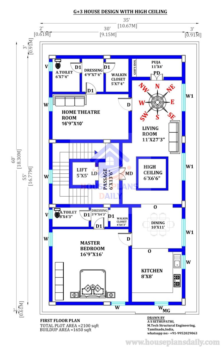 House Duplex Design East Facing | High Ceiling House Plans