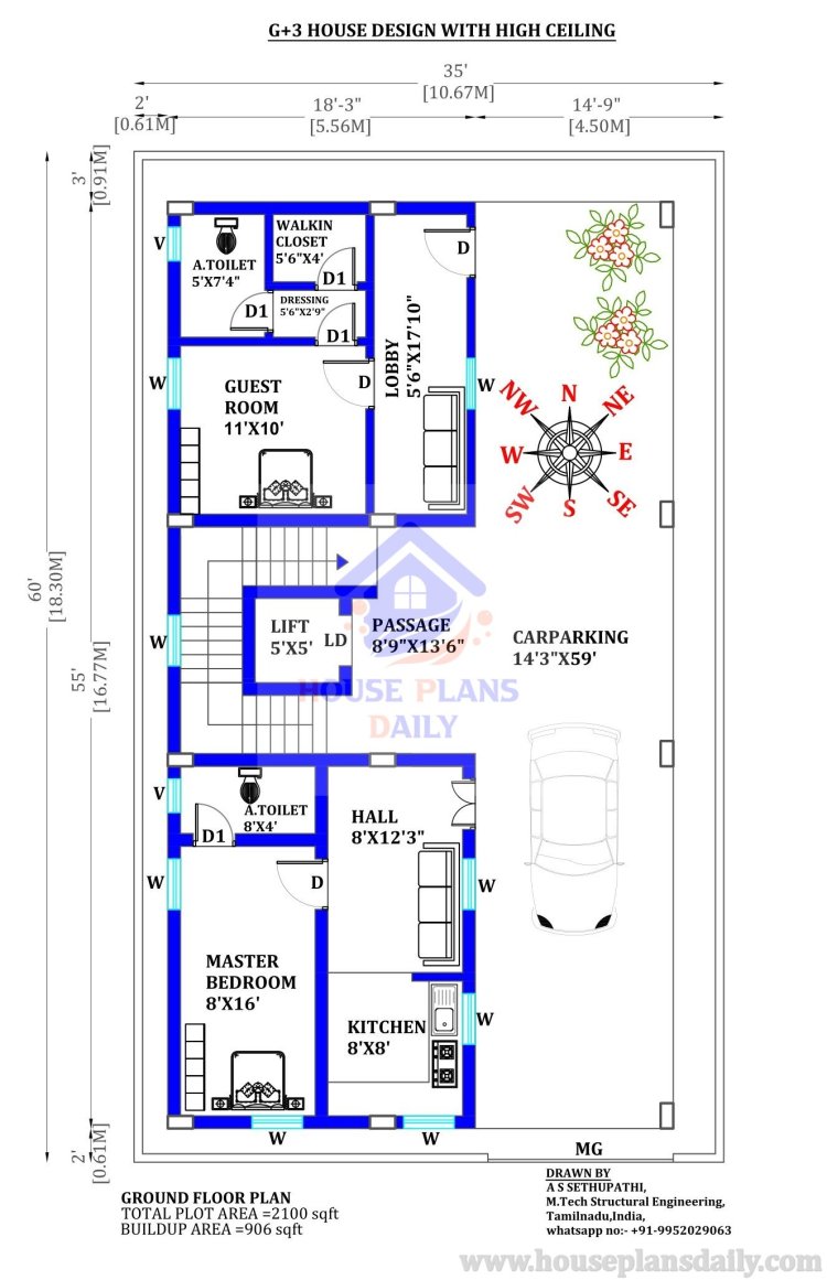 House Duplex Design East Facing | High Ceiling House Plans