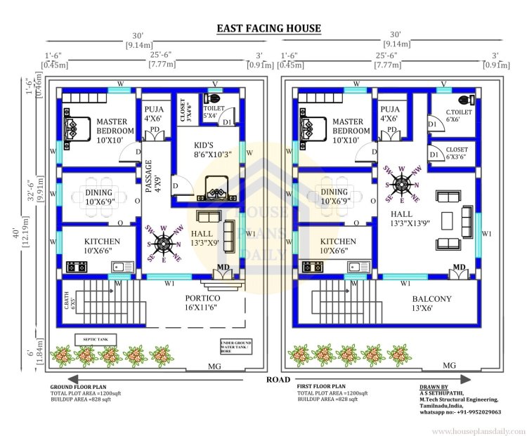 30x40 East Face House Plans Aligned with Vastu Shastra