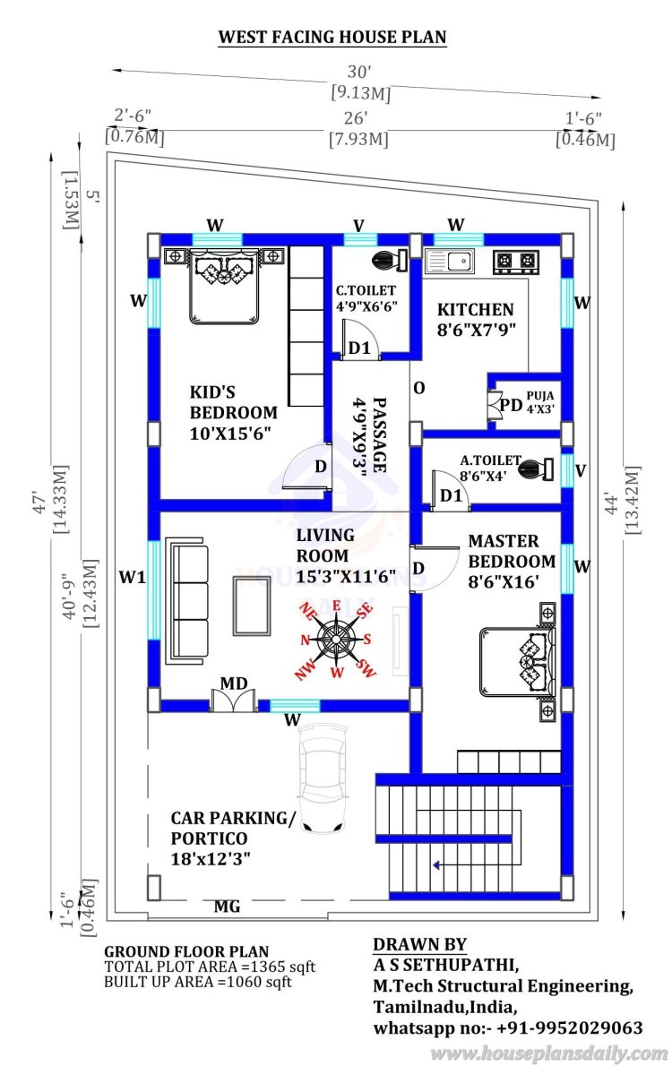 Vastu House Plan for West Facing | Ghar Ka Naksha