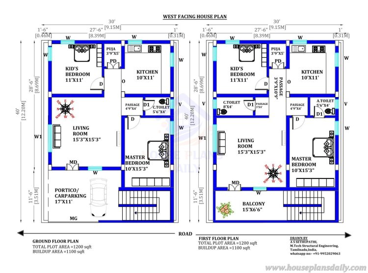 West Facing House Vastu Plan 30x40 | West Face House | Vastu Homes