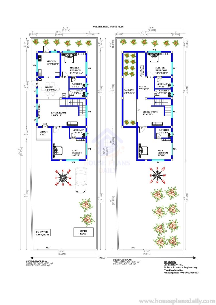 4BHK Duplex House Plan | 4 BHK Bungalow Design