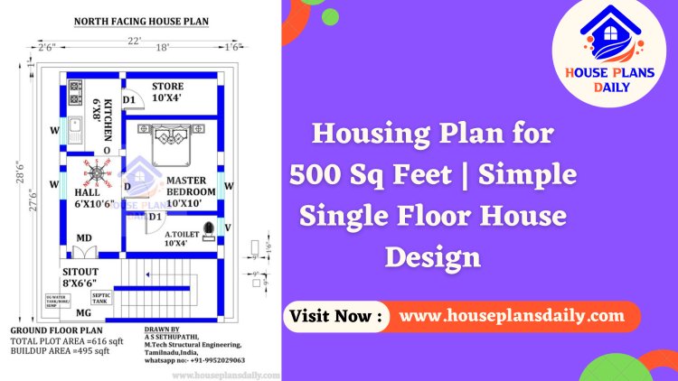 Housing Plan for 500 Sq feet | Simple Single Floor House Design