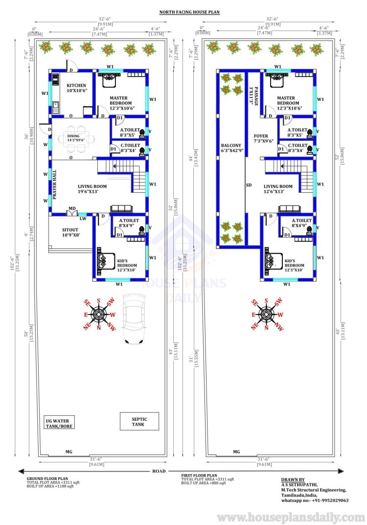 1200 Sq Ft House Plan | 4 Bhk Home Design