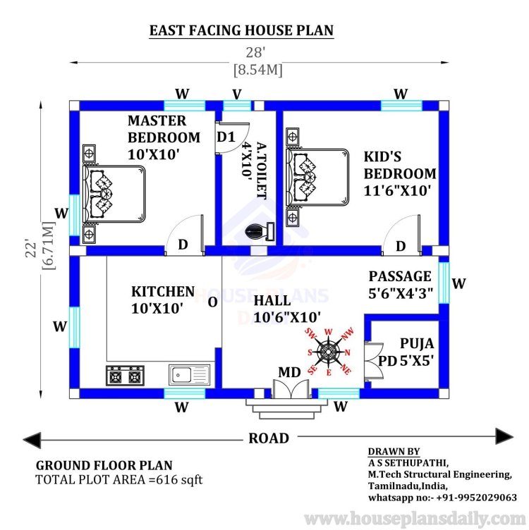 East Facing Vastu House Plan 600 Sqft Best 2bhk House Design House 