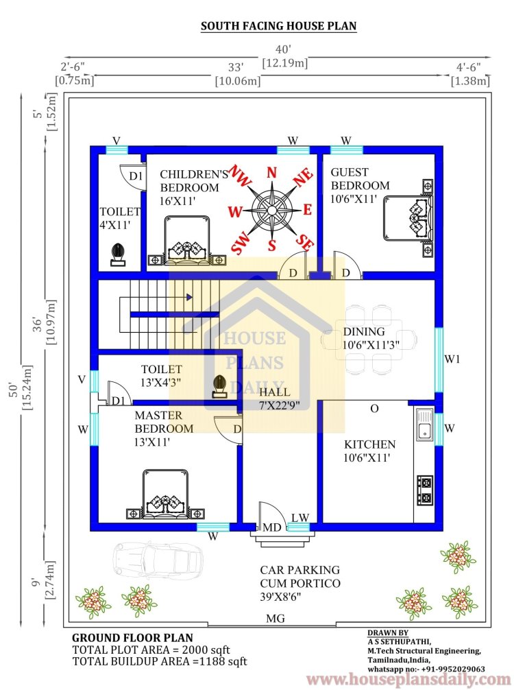 Duplex House | 2000 SQFT House Plan| 40x50 house plan