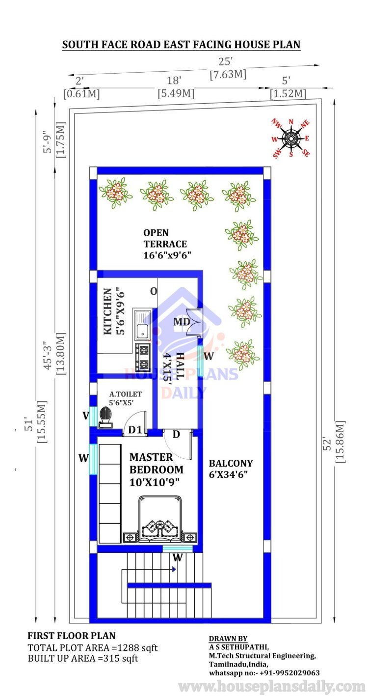 Plan for the House East Facing  | 2 Bedroom House Plan