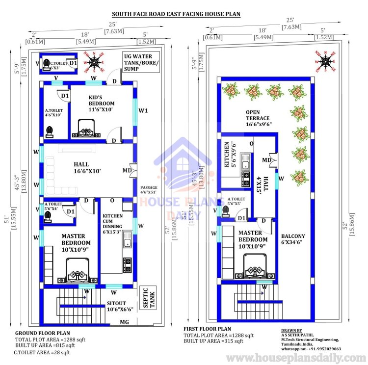 Plan for the House East Facing  | 2 Bedroom House Plan