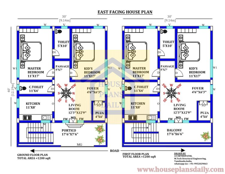 House Plans Vastu East Facing | 30 40 House with Design