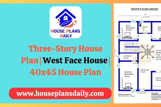 Three Story House Plan | West Face House | 40x45 House Plan