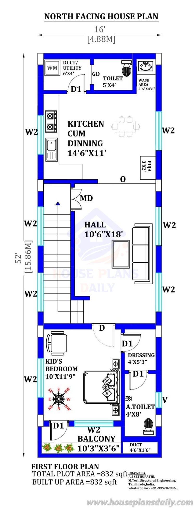 Normal Village House Design 3 floors | North Facing House