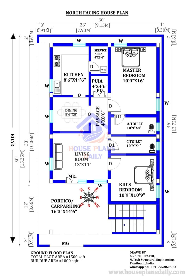 North Facing House | North East Facing House | Rent House Plan