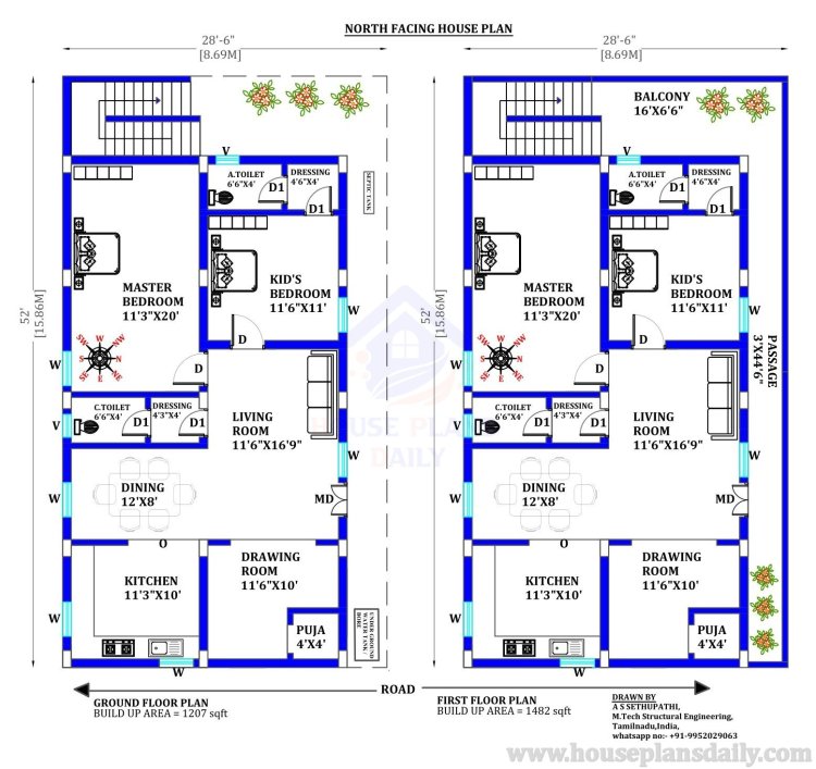 House Plan 3 Bedroom | North Face Vastu House Plan