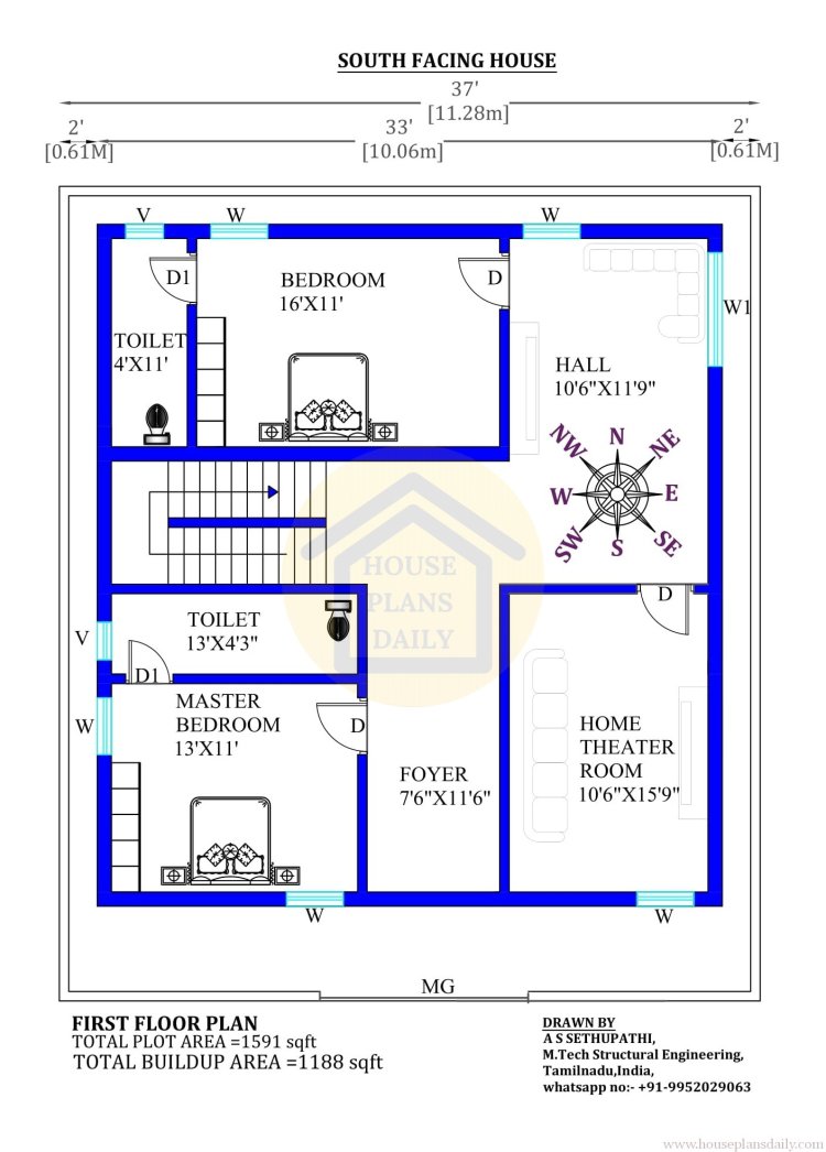 Design of A House | South Facing House Plan | Duplex House