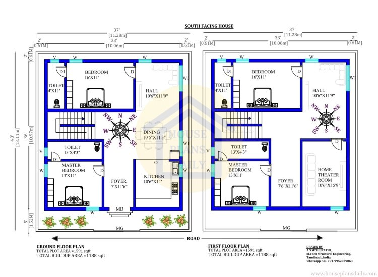 Design of A House | South Facing House Plan | Duplex House